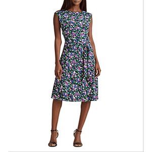 Ralph Lauren Women's Color Block Short Sleeve Jewel Neck Above the Knee Body Con Dress Blue Size 0